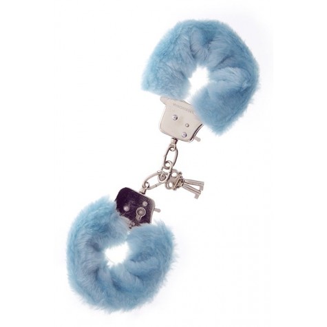 Голубые меховые наручники METAL HANDCUFF WITH PLUSH BLUE